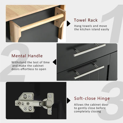 Kitchen Island with Drop Leaf,Kitchen Storage Cart with 3 Tier Pull Out Cabinet Organizer,Kitchen Cart on Wheels with Towel Rack