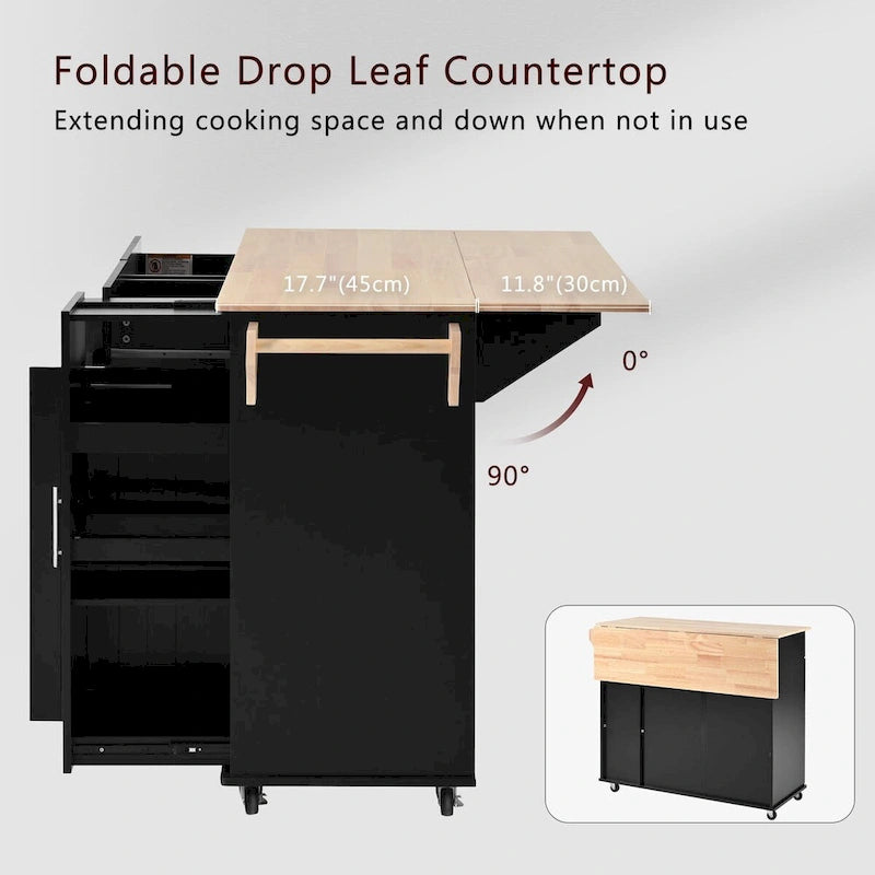 Kitchen Island with Drop Leaf,Kitchen Storage Cart with 3 Tier Pull Out Cabinet Organizer,Kitchen Cart on Wheels with Towel Rack
