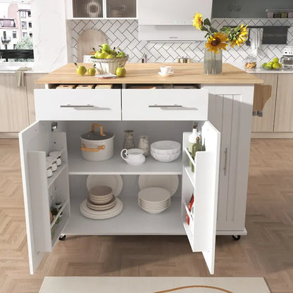 Kitchen Island with Drop Leaf,Kitchen Storage Cart with 3 Tier Pull Out Cabinet Organizer,Kitchen Cart on Wheels with Towel Rack