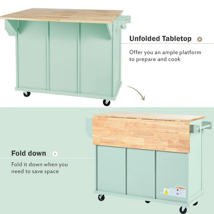 Kitchen Cart with Rubber Wood Drop-Leaf Counter Top