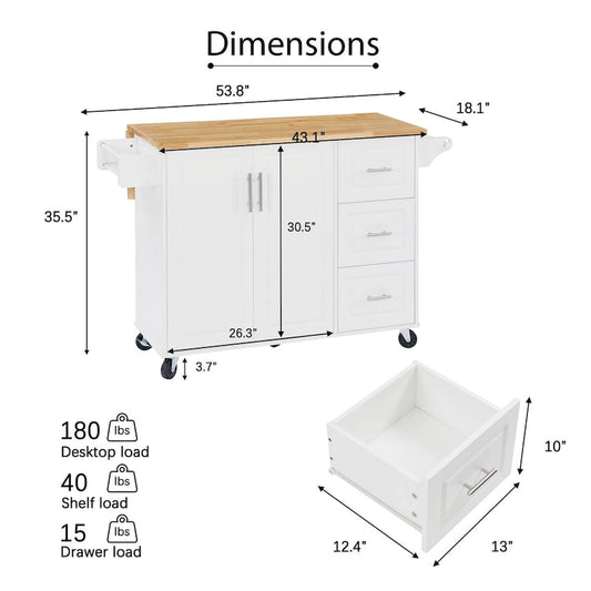 Kitchen Island with Drop Leaf Countertop, Barn Door Kitchen Island Table, Storage Cabinet and Tower Rack, Island Table On Wheels
