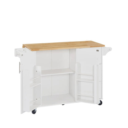 Kitchen Island with Drop Leaf Countertop, Barn Door Kitchen Island Table, Storage Cabinet and Tower Rack, Island Table On Wheels