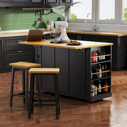 53  Kitchen Island with Drop Leaf, Power Outlet, Rolling Cart, and Storage Racks