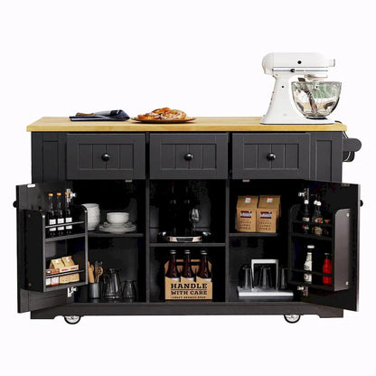 53  Kitchen Island with Drop Leaf, Power Outlet, Rolling Cart, and Storage Racks