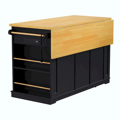 53  Kitchen Island with Drop Leaf, Power Outlet, Rolling Cart, and Storage Racks