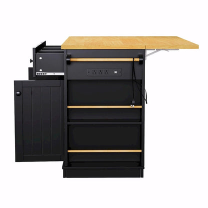 53  Kitchen Island with Drop Leaf, Power Outlet, Rolling Cart, and Storage Racks