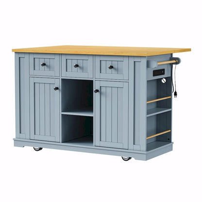 53  Kitchen Island with Drop Leaf, Power Outlet, Rolling Cart, and Storage Racks