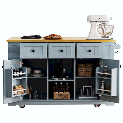 53  Kitchen Island with Drop Leaf, Power Outlet, Rolling Cart, and Storage Racks
