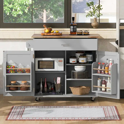 Rolling Kitchen Island with Divider and Internal Storage Rack