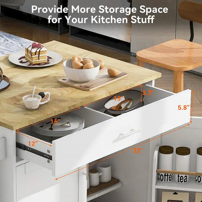 Rolling Kitchen Island with Divider and Internal Storage Rack