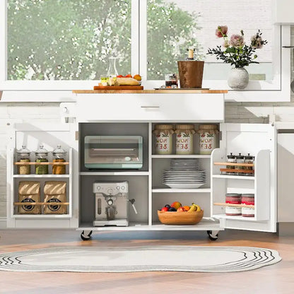 Rolling Kitchen Island with Divider and Internal Storage Rack