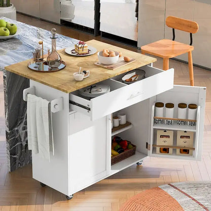 Rolling Kitchen Island with Divider and Internal Storage Rack