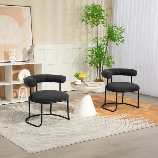 Mid-Century Modern Boucle Dining Chairs Set of 2