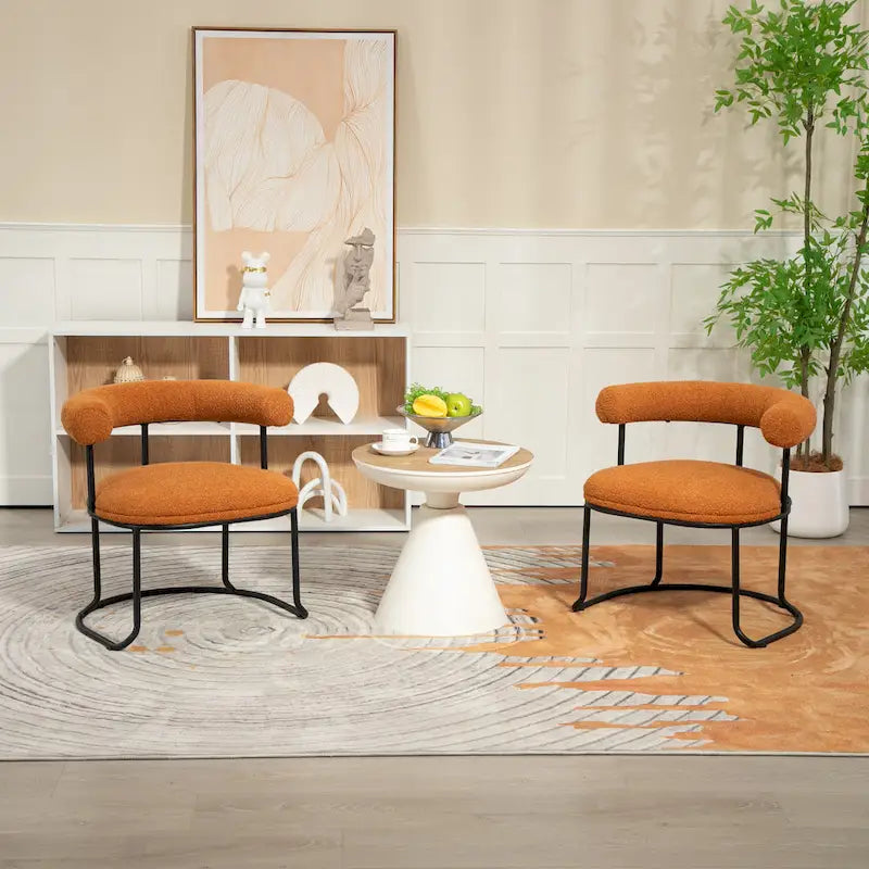 Mid-Century Modern Boucle Dining Chairs Set of 2