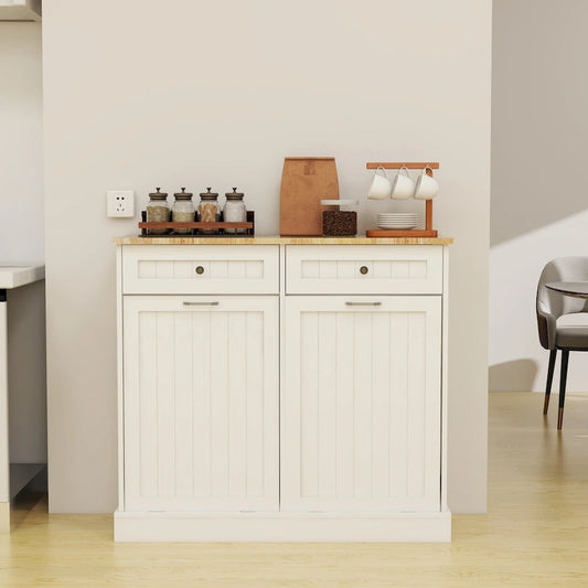 Kitchen Trash Cabinet with 2 Drawers