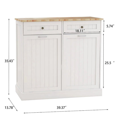 Kitchen Trash Cabinet with 2 Drawers