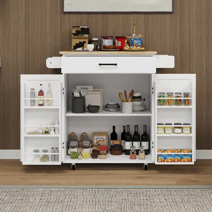 Kitchen Island Rolling Trolley Cart with Drawer, Doors, Storage Racks, Adjustable Shelves