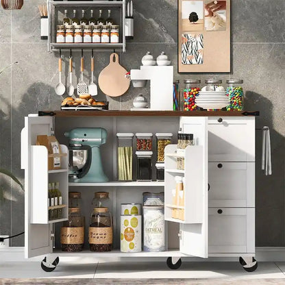 54.5Wood Rolling Kitchen Island w/ Power Outlet,Internal Storage Rack