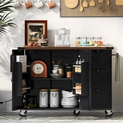 54.5Wood Rolling Kitchen Island w/ Power Outlet,Internal Storage Rack