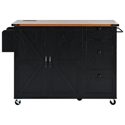 54.5Wood Rolling Kitchen Island w/ Power Outlet,Internal Storage Rack