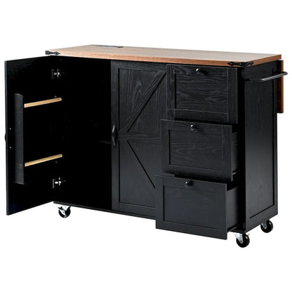 54.5Wood Rolling Kitchen Island w/ Power Outlet,Internal Storage Rack