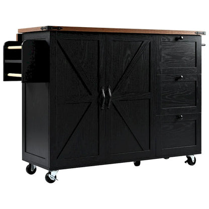 54.5Wood Rolling Kitchen Island w/ Power Outlet,Internal Storage Rack