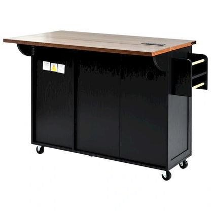 Farmhouse Kitchen Island with Power Outlet and Rolling Cart