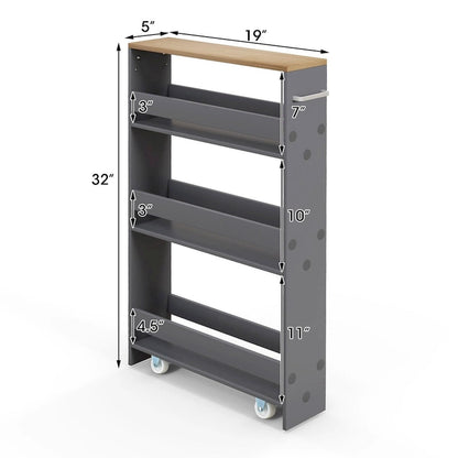 Rolling Kitchen Slim Storage Cart Mobile Shelving Organizer w/ Handle