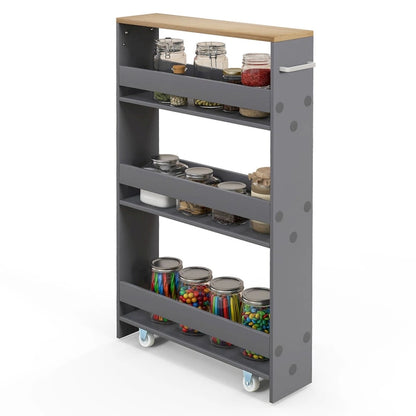 Rolling Kitchen Slim Storage Cart Mobile Shelving Organizer w/ Handle