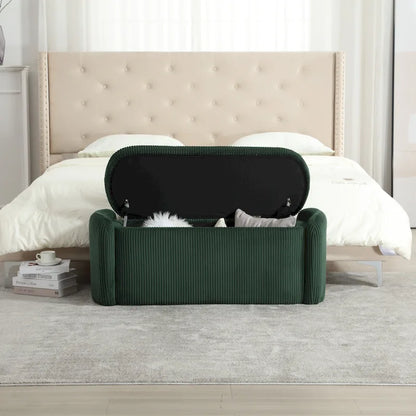 Corduroy Upholstered Storage Ottoman Bench with Safety Hinge for Living Room,Bedroom