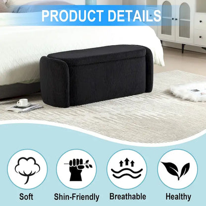 Corduroy Upholstered Storage Ottoman Bench with Safety Hinge for Living Room,Bedroom