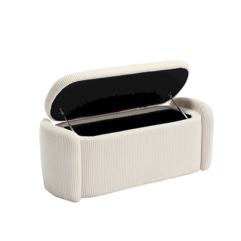 Corduroy Upholstered Storage Ottoman Bench with Safety Hinge for Living Room,Bedroom