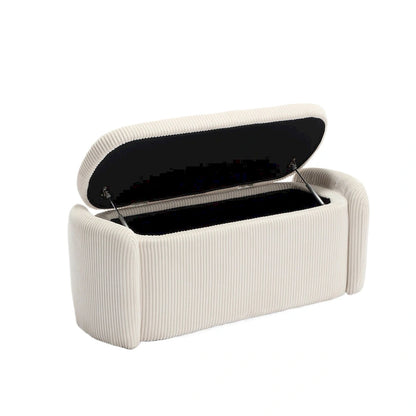 Corduroy Upholstered Storage Ottoman Bench with Safety Hinge for Living Room,Bedroom