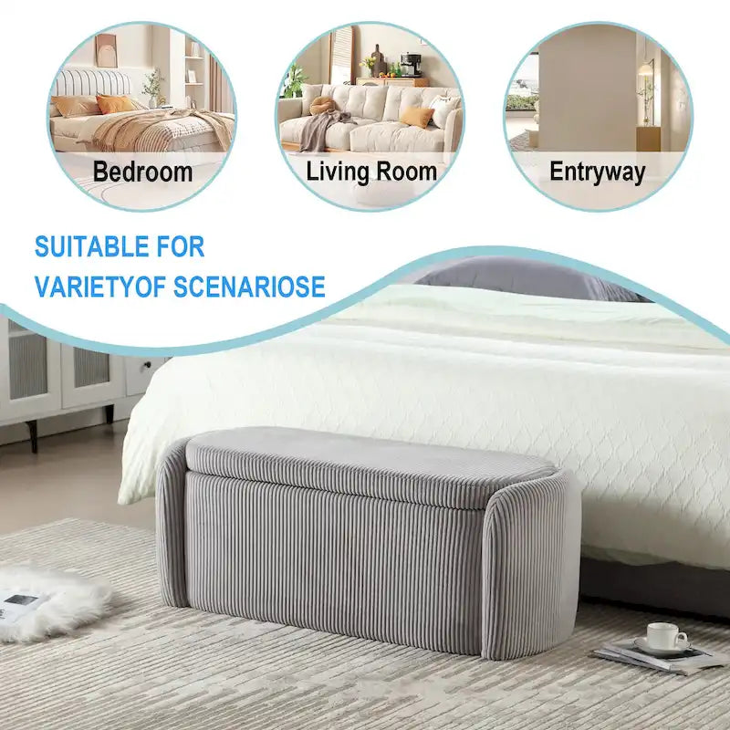 Corduroy Upholstered Storage Ottoman Bench with Safety Hinge for Living Room,Bedroom