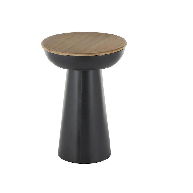 Metal Handmade Pedestal Side End Accent Table with Brown Wood Tabletop - Black - Roche River Decor
