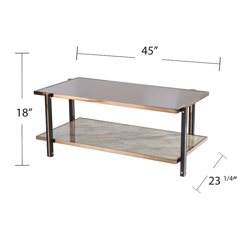 Cocktail Table With Champagne-hued Frame And Smoky Mirrored Tabletop, For Living Room, Bedroom