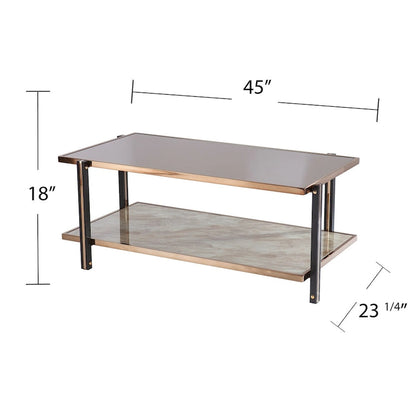 Cocktail Table With Champagne-hued Frame And Smoky Mirrored Tabletop, For Living Room, Bedroom