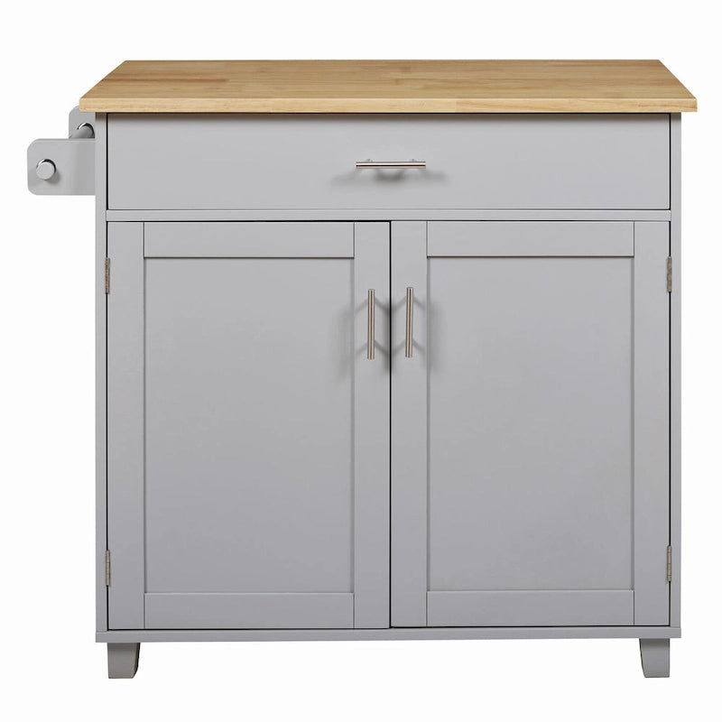 39W Kitchen Island with Storage and Rubber Wood Top - N/A