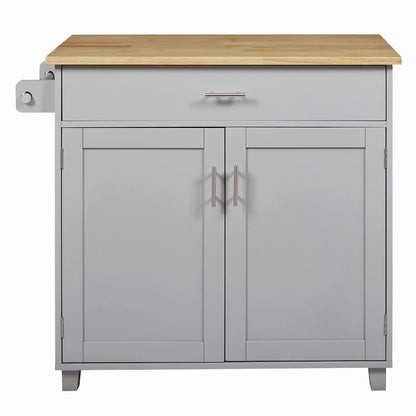 39W Kitchen Island with Storage and Rubber Wood Top - N/A