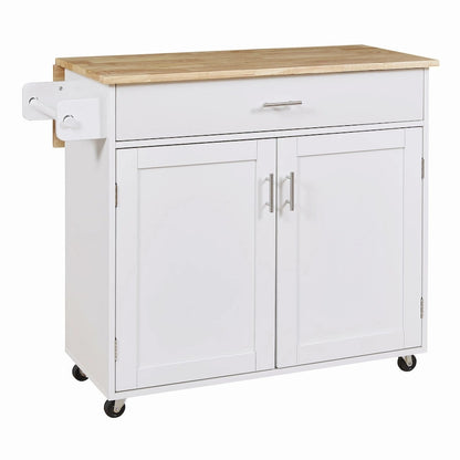 39W Kitchen Island with Storage and Rubber Wood Top - N/A