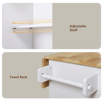 39W Kitchen Island with Storage and Rubber Wood Top - N/A