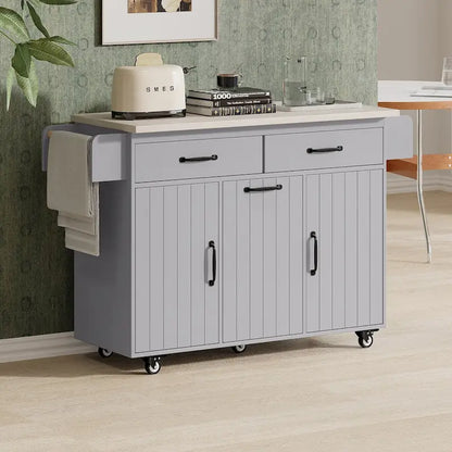 43.8W Kitchen Island with Trash Can Storage Cabinet - N/A