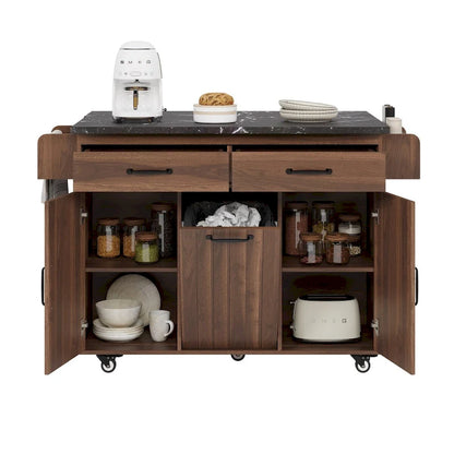 43.8W Kitchen Island with Trash Can Storage Cabinet - N/A