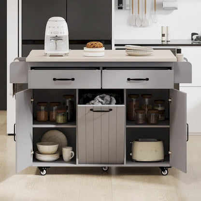43.8W Kitchen Island with Trash Can Storage Cabinet - N/A