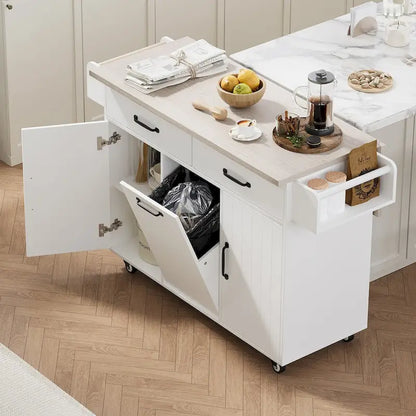 43.8W Kitchen Island with Trash Can Storage Cabinet - N/A