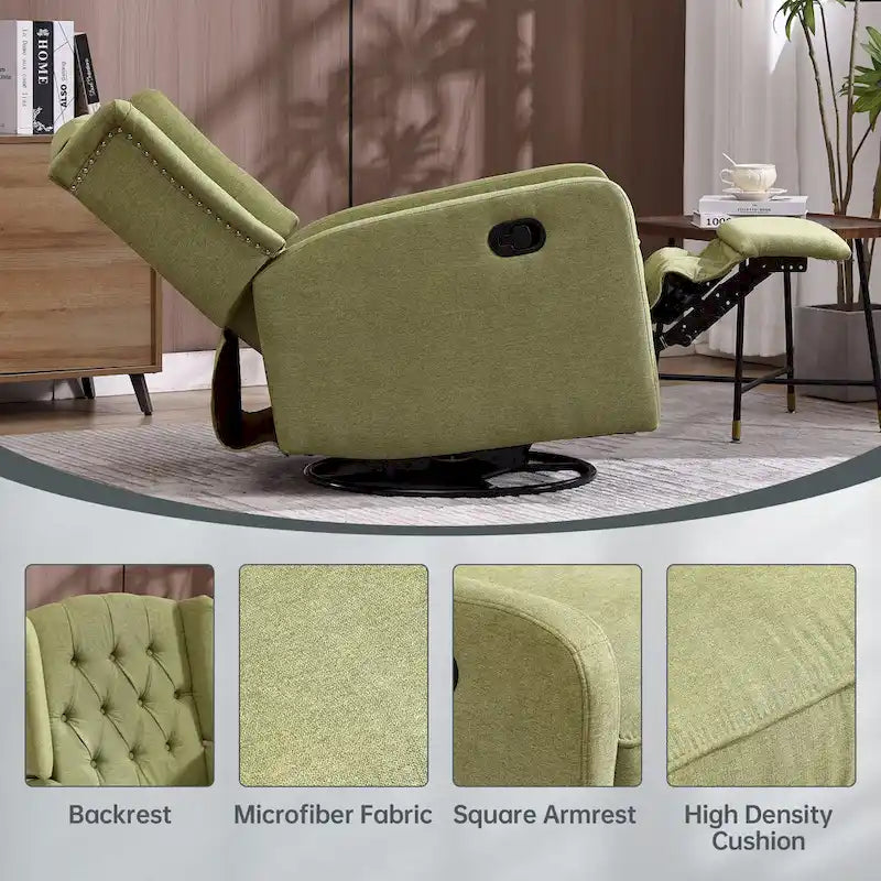 HOMEFUN Upholstered 360 Degree Swivel Rocking Recliner Chair for Bedroom,Living Room