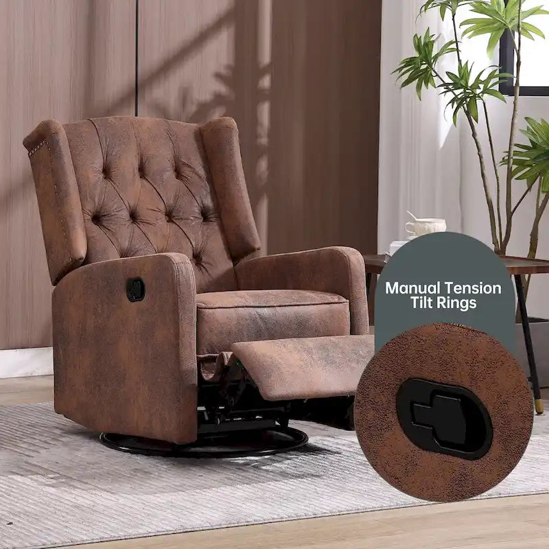 HOMEFUN Upholstered 360 Degree Swivel Rocking Recliner Chair for Bedroom,Living Room