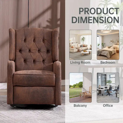 HOMEFUN Upholstered 360 Degree Swivel Rocking Recliner Chair for Bedroom,Living Room