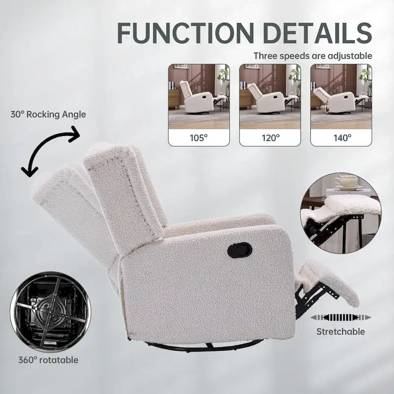 HOMEFUN Upholstered 360 Degree Swivel Rocking Recliner Chair for Bedroom,Living Room