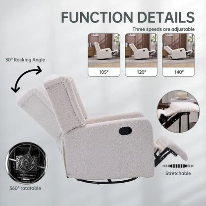 HOMEFUN Upholstered 360 Degree Swivel Rocking Recliner Chair for Bedroom,Living Room